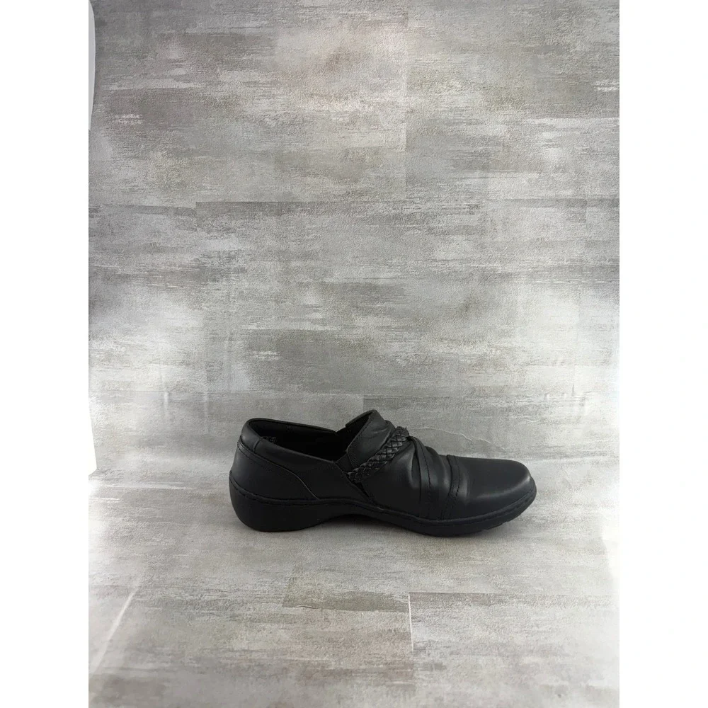 Clarks Collection Black Leather Pleated Braided Loafers Women Sz 8.5M